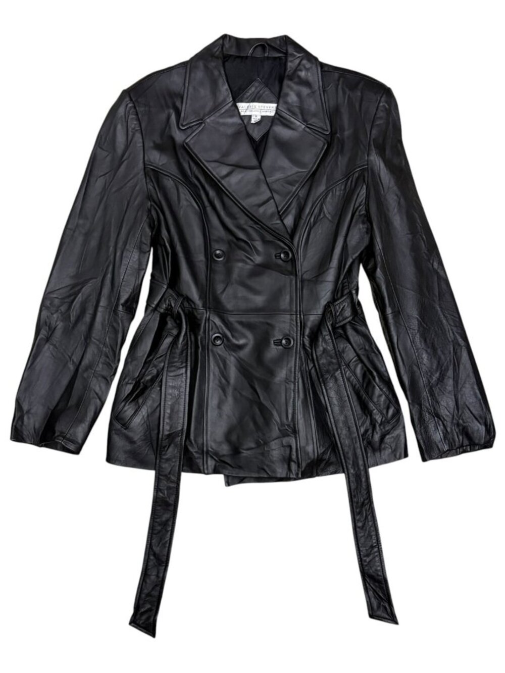 VALERIE STEVENS LEATHER Coat LAMBSKIN Luxury Trench Jacket Womens Medium